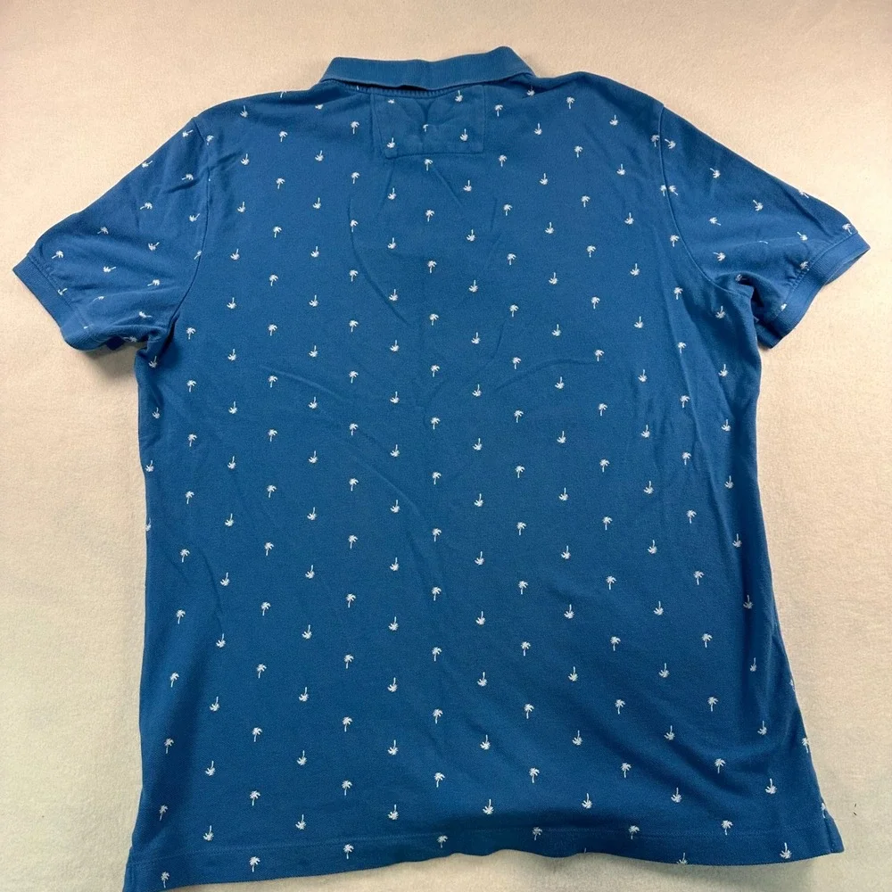 Banana Republic Men Palm Tree Polo Shirt Blue Summer Print L 457622-00 Jewel Sea